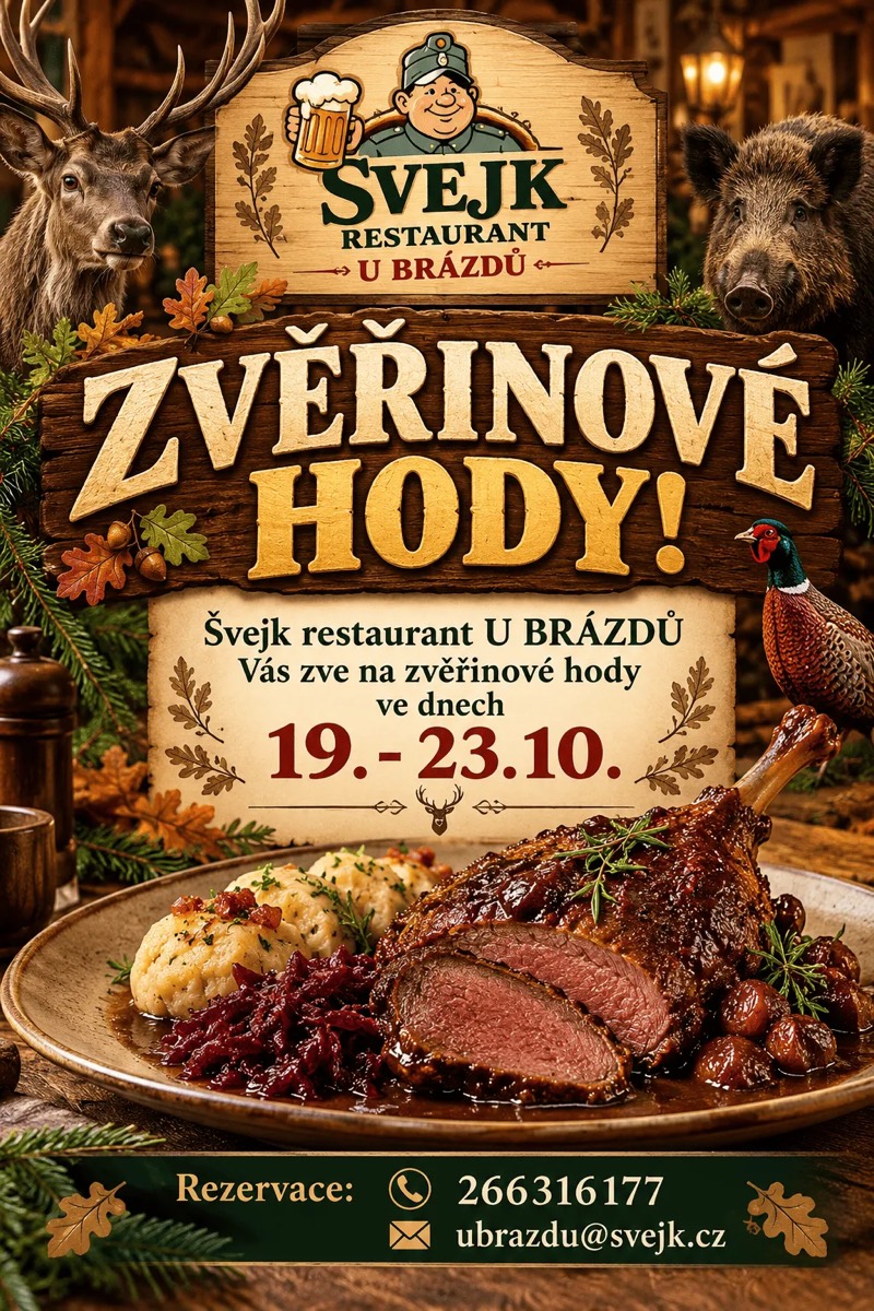 Zvěřinové hody 19.–23. 10. ve Švejk restaurantu U Brázdů